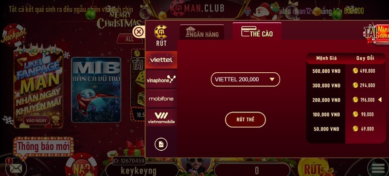 Hướng dẫn Rút tiền ManClub bằng thẻ cào